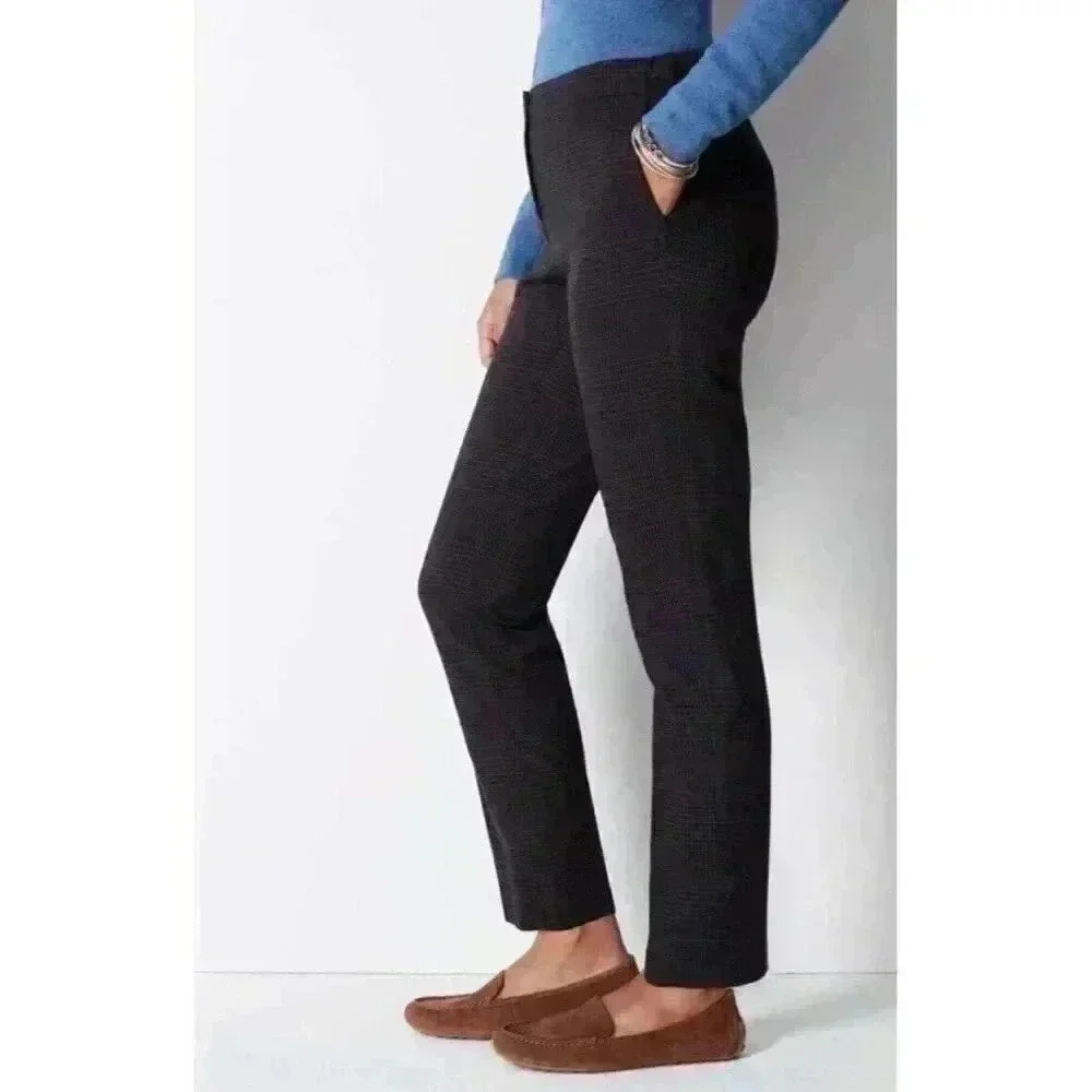 J. Jill Plaid Pants Size 8 Brown Blue Brushed Twill Bi-Stretch Ankle Button Zip - Picture 2 of 12